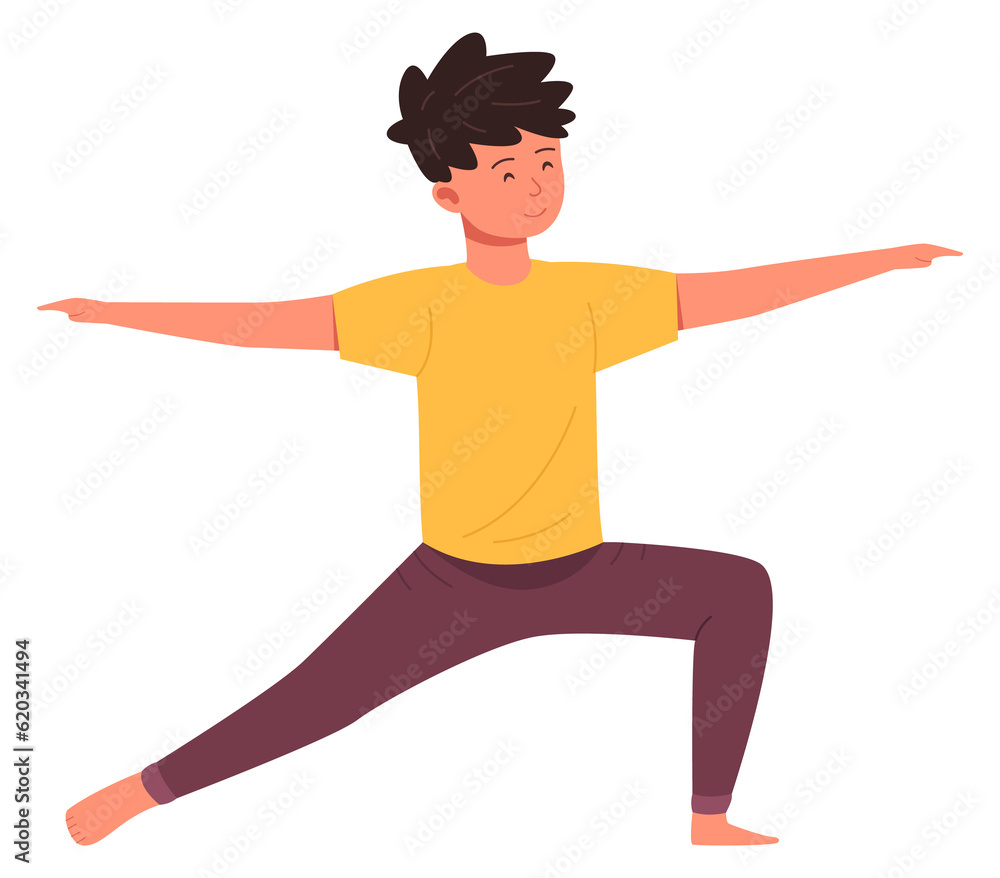 Fototapeta premium Boy in yoga pose. Kid making balance exercise