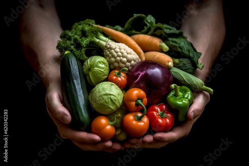 World Vegetarian Day a pair of mans hands cupped together holding a selection of fresh vegetable produce