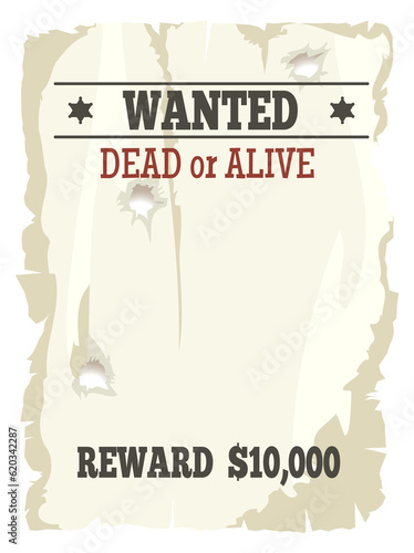 Wanted poster. Western torn paper sign template