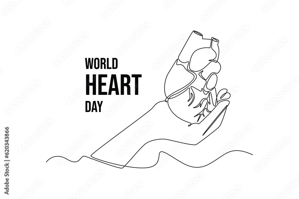 Continuous one line drawing World Heart Day concept. Single line draw design vector graphic illustration. Continuous one line drawing World Heart Day concept. Single line draw design vector graphic illustration.