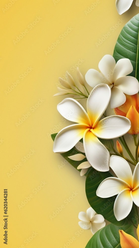 Obraz premium Frangipani flower copy space background. AI Generated