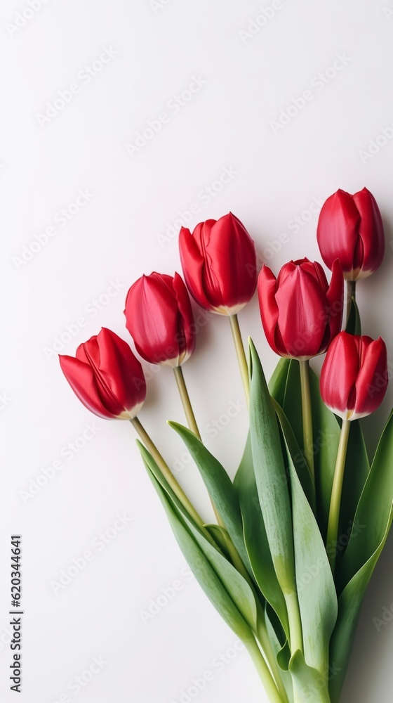 Fototapeta premium Red tulip flower story background. AI Generated