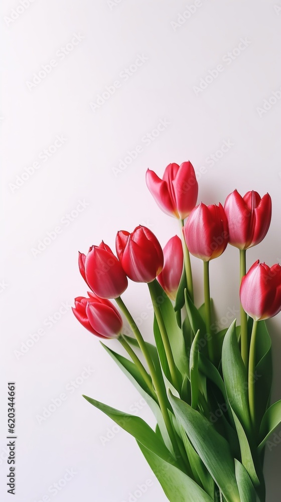 Red tulip flower story background. AI Generated