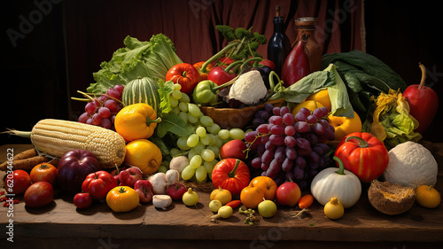 Seasonal Harvest  Bounty of Fresh Fruits and Vegetables. Generative Ai