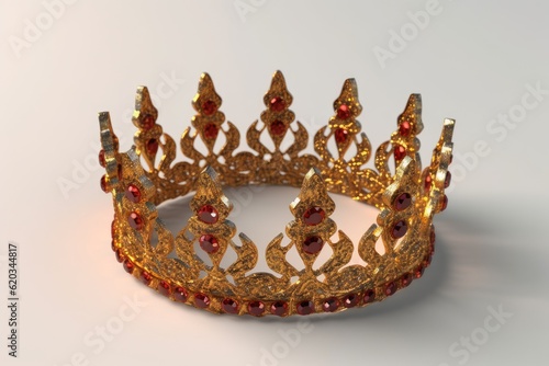 regal gold crown with sparkling red gemstones