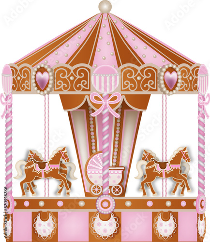 baby shower gingerbread carousel with cookies and candies for baby girl