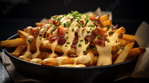 Crispy loaded french fries with cheese sauce and bacon