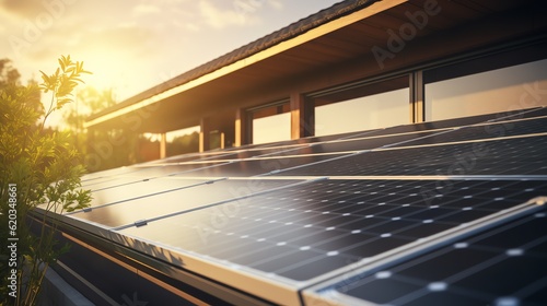 Closeup of solar panels on the roof of a house, residential home