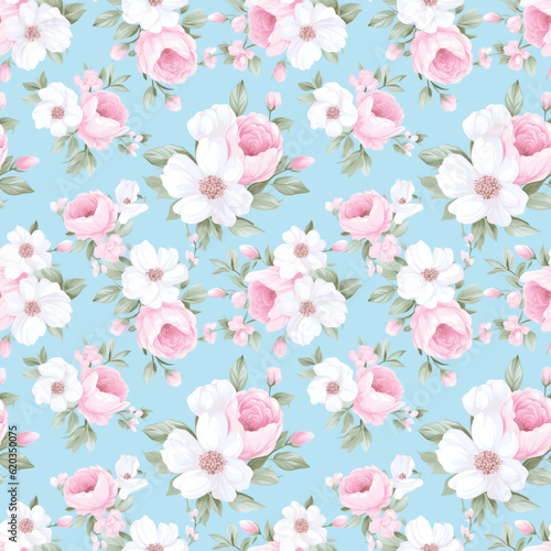 Pink roses on blue background