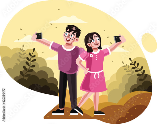 Brother and sister taking selfie picture