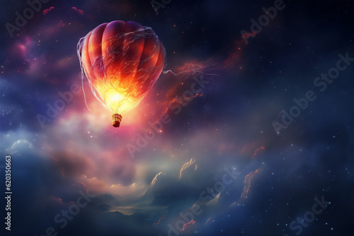 hot air balloon in the universe illustration, created using generative AI tools