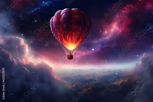 hot air balloon in the universe illustration, created using generative AI tools