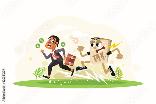 Businessman Running Away from Tax Vector Illustration