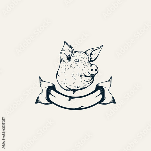 Vintage logo pig head illustration