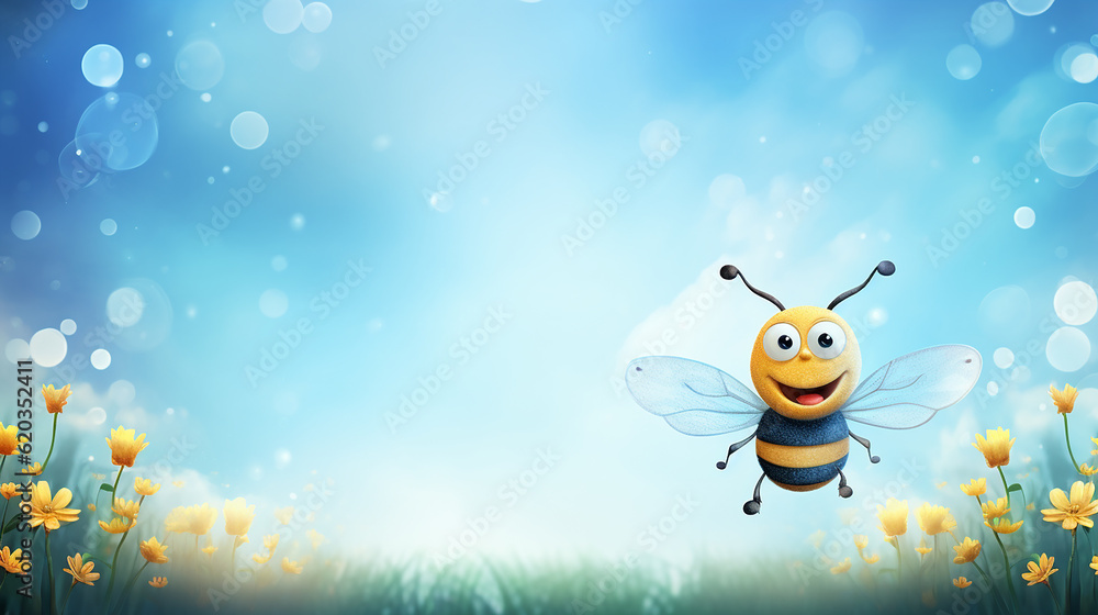 Fundo do céu com abelha e borboleta fofa Fundo do céu com abelha e borboleta fofa