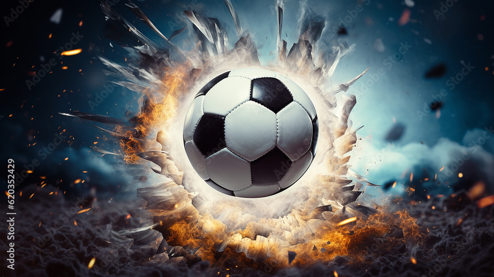 Fototapeta premium Bola de futebol entrando na rede de futebol
