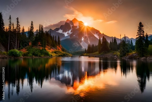 sunrise over lake  Generative AI © Muqeet 