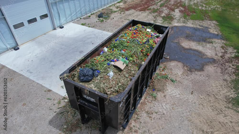 Vidéo Stock Tomato waste management near greenhouses aerial view