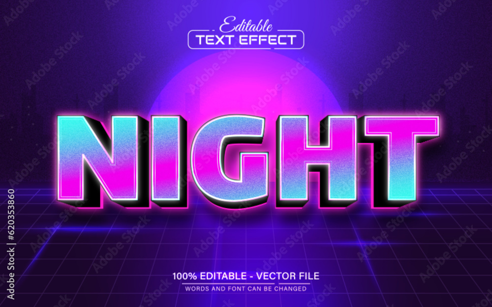 Night glowing neon style text effect editable