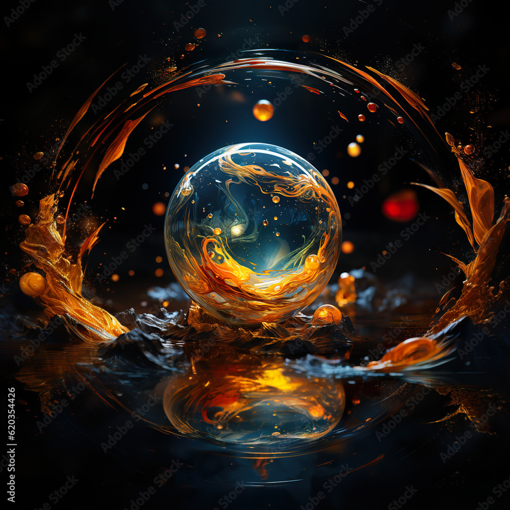 A glass ball with a fire inside of it. Generative AI. A glass ball with a fire inside of it. Generative AI.