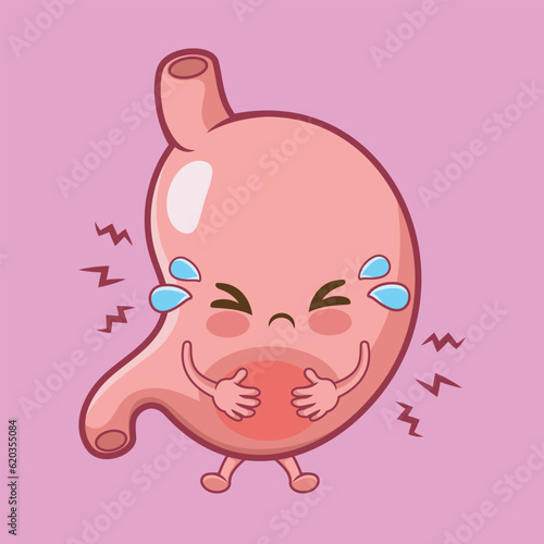 cute stomach ache organ cartoon vector icon illustration