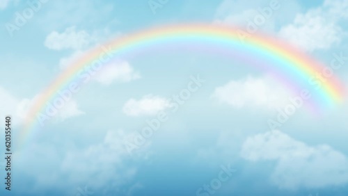 sky with rainbow and clouds. Looping video background.