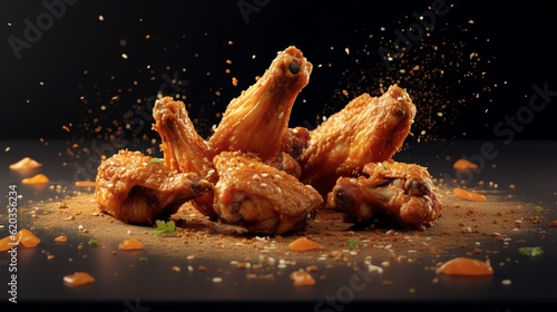 Fényképezés Delicious crispy BBQ chicken wings with sesame