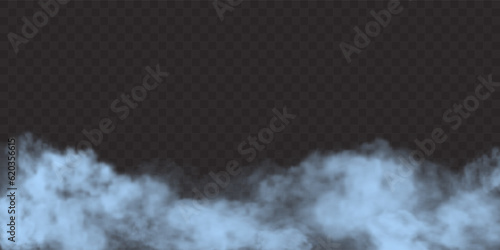 Vector illustration of blue smoke or clouds. Design element of soft fog isolated on transparent backdrop