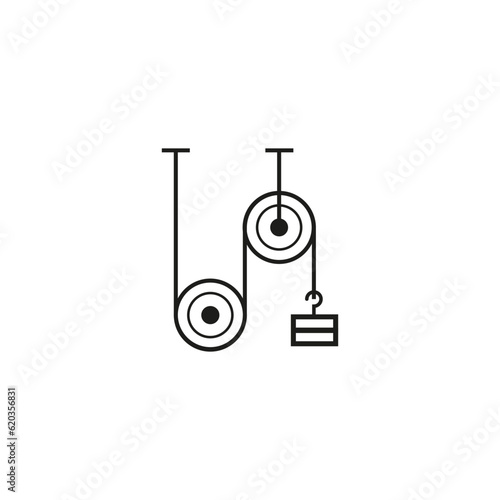 Rope And Pulley System icon. Pulley Weight Icon. Vector illustration. stock image.