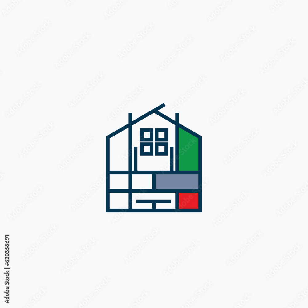 simple house logo with business card template.