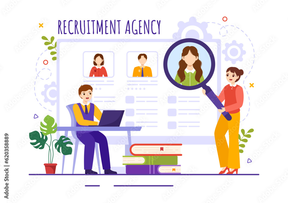 Recruitment Agency Vector Illustration with Managers Searching Candidate for Job Position in Flat Cartoon Hand Drawn Background Templates