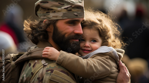 Embracing Love: A Soldier's Tender Hug with his Child