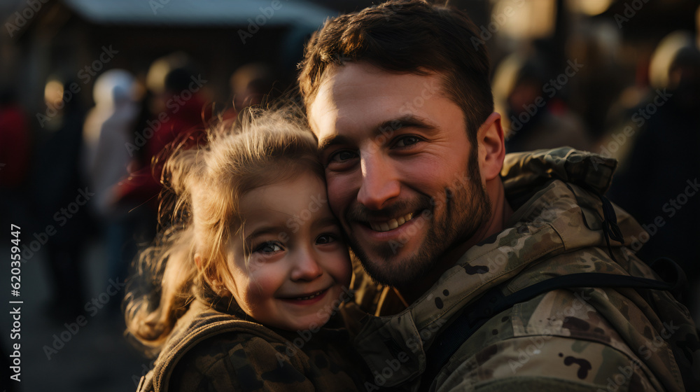 Embracing Love: A Soldier's Tender Hug with his Child Embracing Love: A Soldier's Tender Hug with his Child