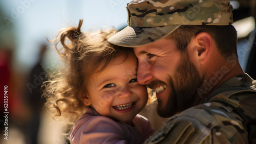 Embracing Love: A Soldier's Tender Hug with his Child