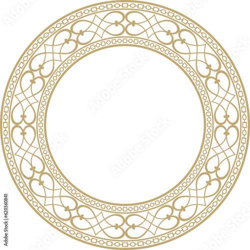 Vector gold round classic renaissance ornament. Circle, ring european border, revival style frame..