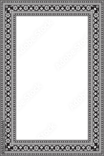 Vector square monochrome black Indian national ornament. Ethnic plant border. Flowers frame. Poppies and leaves..