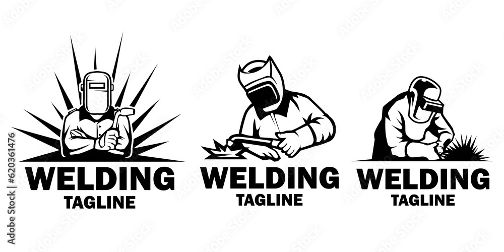 Fototapeta premium Welder logo design telpmate. Welding mas silhouette logo illustration.