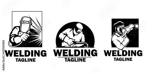 Welder logo design telpmate. Welding mas silhouette logo illustration.