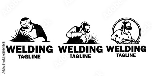 Welder logo design telpmate. Welding mas silhouette logo illustration.