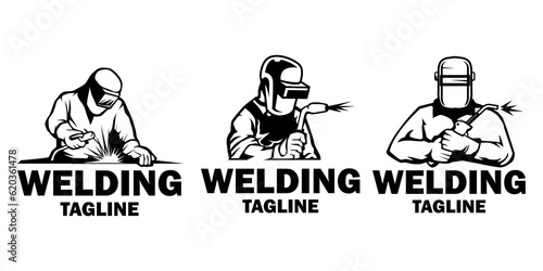 Welder logo design telpmate. Welding mas silhouette logo illustration.