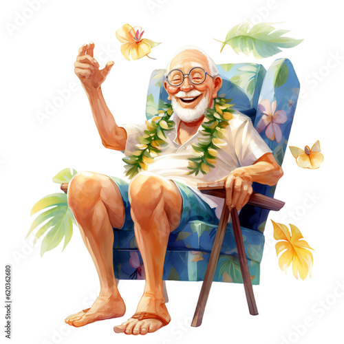 Grandpa Summer Mode a view of man with tropical shirt generated by AI