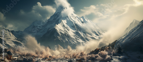 a computer generated image of a snowy mountain Generated by AI © 文广 张