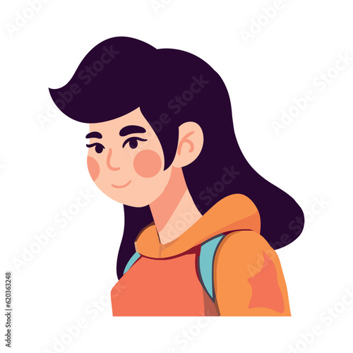 Cheerful cartoon portrait of a cute teenager