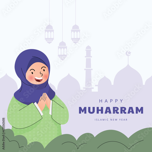 happy islamic new year. Celebrate happy islamic new year. Modern  happy muharram day event celebration