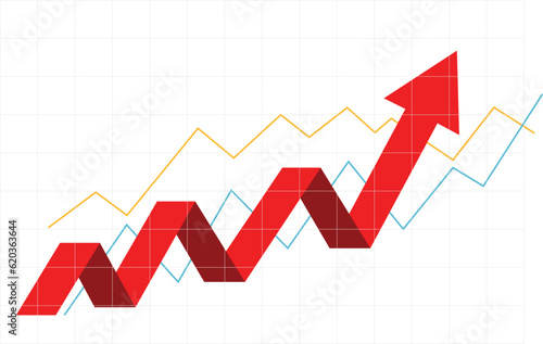 Murais de parede red bussiness arrow and graph stock market arrow growing pointing up on economic