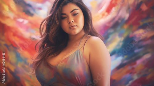 Beautiful young woman blur soft colorful background. © tashechka