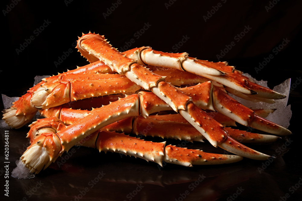 Alaskan King Crab Legs, with their impressive size, vibrant color, and enticing texture, ready to be enjoyed as a delectable seafood delicacy. Generative AI. Alaskan King Crab Legs, with their impressive size, vibrant color, and enticing texture, ready to be enjoyed as a delectable seafood delicacy. Generative AI.