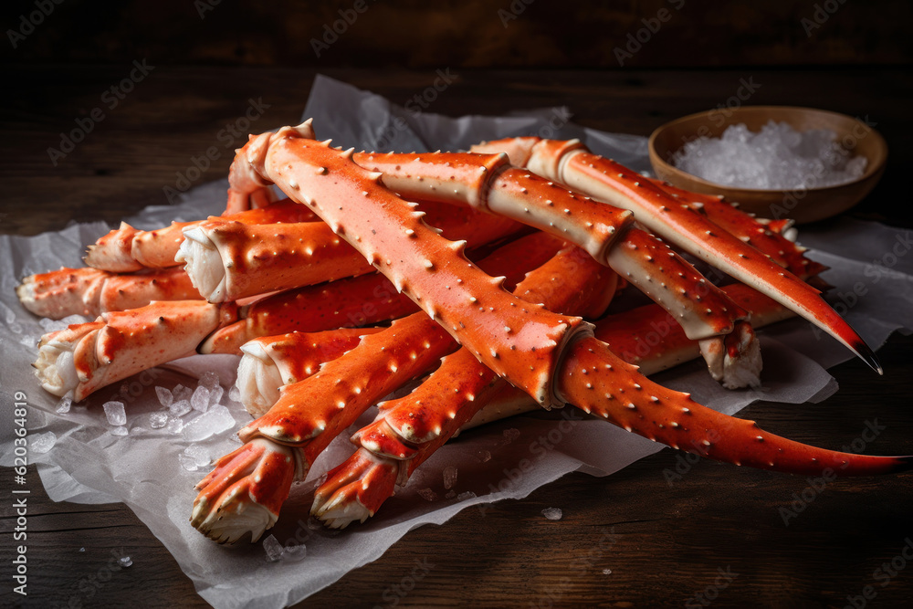 Alaskan King Crab Legs, with their impressive size, vibrant color, and enticing texture, ready to be enjoyed as a delectable seafood delicacy. Generative AI. Alaskan King Crab Legs, with their impressive size, vibrant color, and enticing texture, ready to be enjoyed as a delectable seafood delicacy. Generative AI.