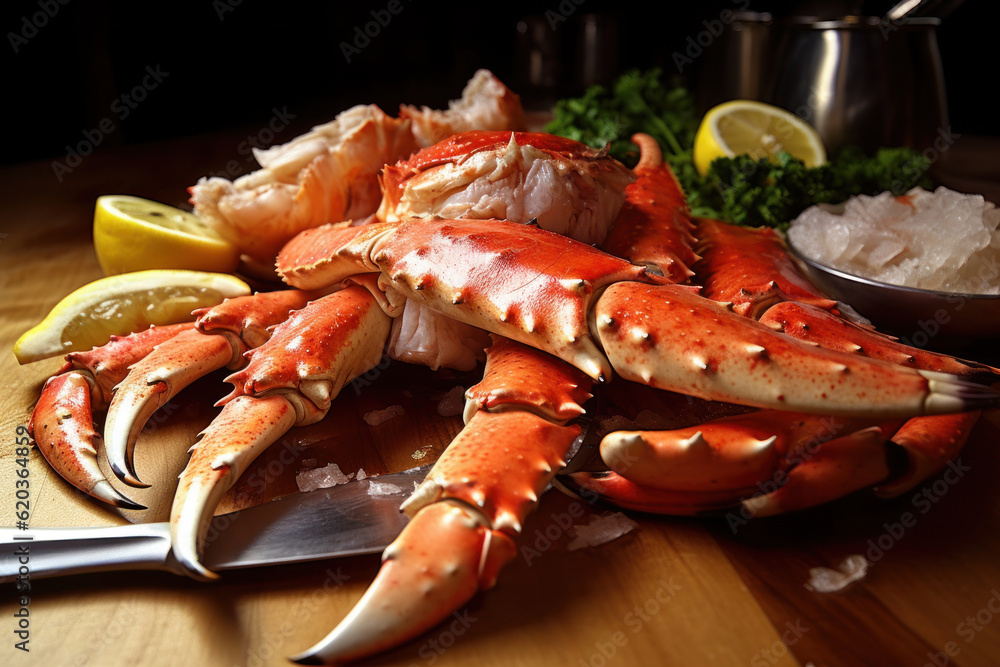 Alaskan King Crab Legs, with their impressive size, vibrant color, and enticing texture, ready to be enjoyed as a delectable seafood delicacy. Generative AI. Alaskan King Crab Legs, with their impressive size, vibrant color, and enticing texture, ready to be enjoyed as a delectable seafood delicacy. Generative AI.