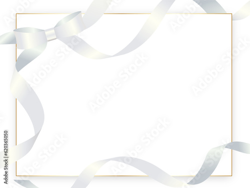 光沢のあるリボンと金枠 白リボン